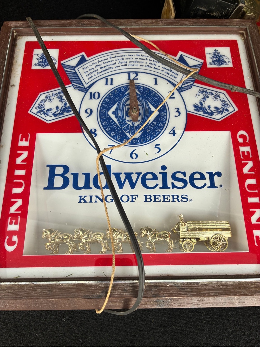 Budweiser Red, White & Blue Wall Clock with Gold Wagon Accent